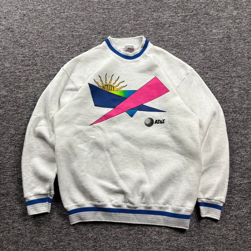 Vintage 1990s Oneita Retro AT&T Tech Graphic White Sweatshirt‎ Size Large